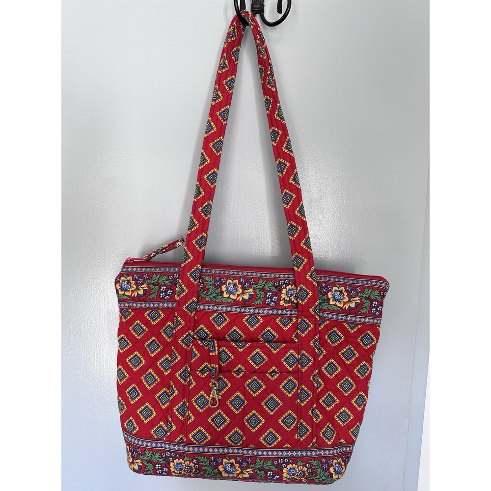 Vera Bradley Betsy Purse Tote Villa Red Pattern Retired Shoulder Bag Vintage - Picture 5 of 16